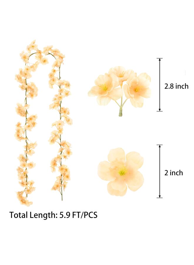 4PCS Cherry Blossom Garland Cherry Blossom Hanging Vine Silk Cherry Blossom Vine Garland for Wedding Party Decoration (Champagne) - Image 2